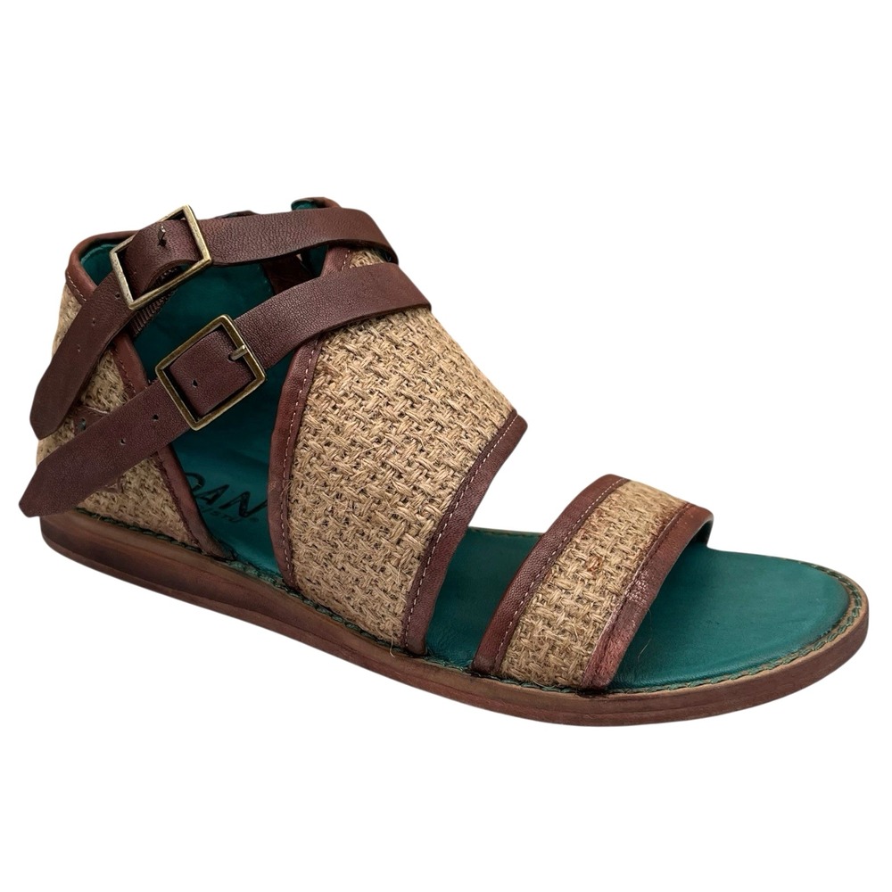 Roan by Bed Stu Womens Leather Jute Sandals 7 Brown Tan Harlow Double Buckle